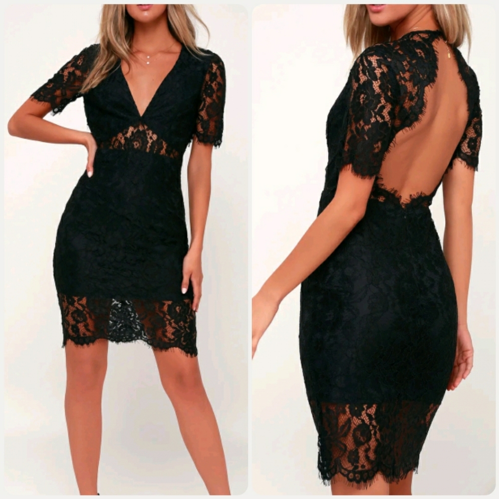 Lulu's Passionate Heart Black Lace Midi Dress